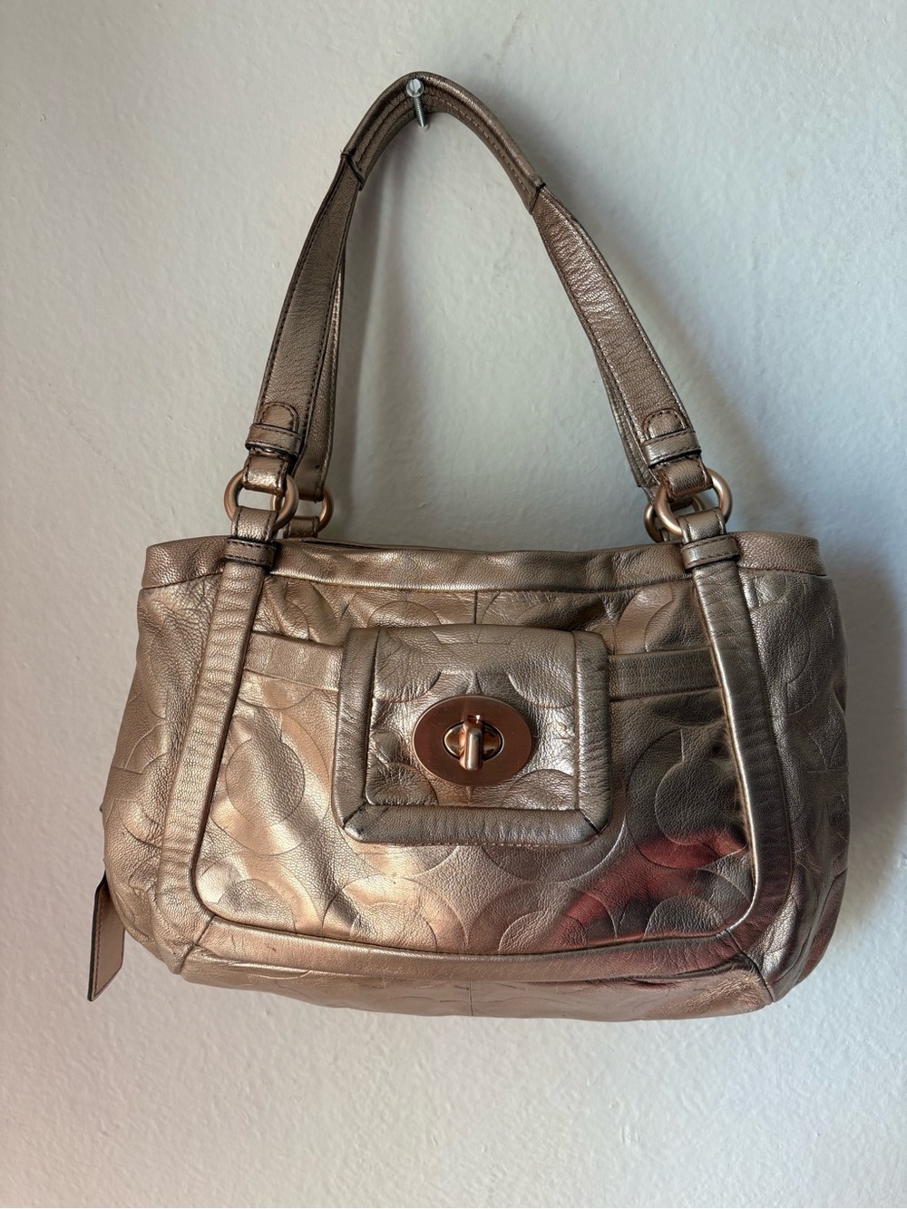 Rare ROSE GOLD COACH Soft Supple Leather Handbag Shoulder Bag Purse A0993-13608